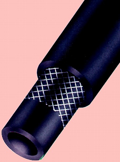 Click to enlarge - Thermoplastic hose reinforced with textile yarns, made from a mixture of PVC and rubber compounds.